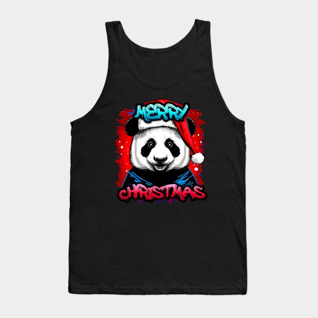 Merry Christmas Panda - Christmas Graphic Graffiti Art - Holiday Gift Tank Top by MaystarUniverse